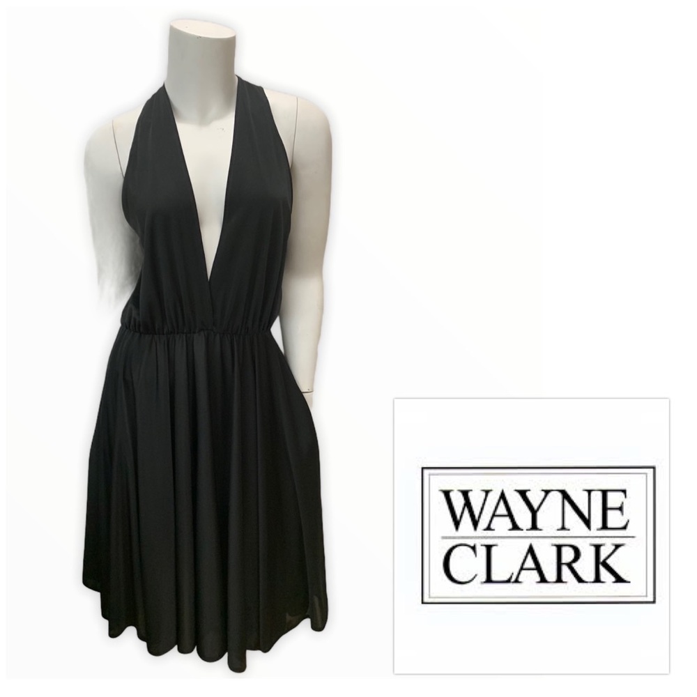 Vintage Wayne Clark Disco Black Plunging Dress